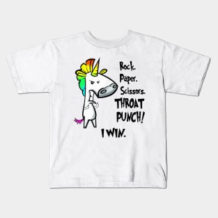 Rock Paper Scissors Throat Punch I Win Funny Unicorn Kids T-Shirt